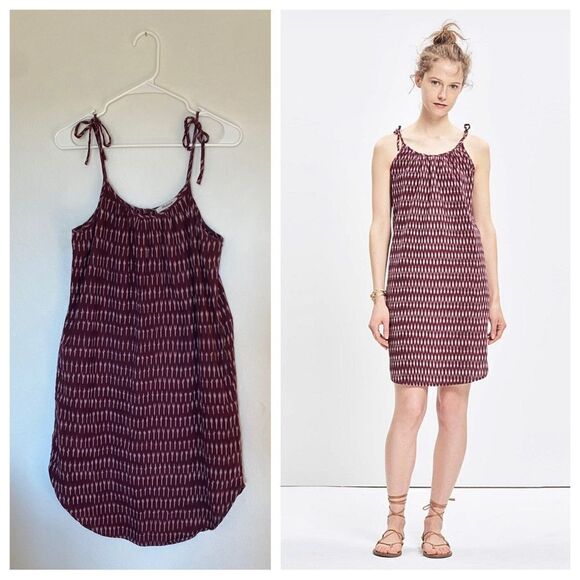 Madewell Dress Ikat Print With Pockets Small Merlot Purple Boho - Picture 2 of 10